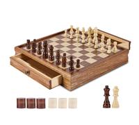 VEVOR Jeu d'échecs en bois 380 mm – 2 en 1 (échecs et dames), tiroir, pièces lestées, 2 reines