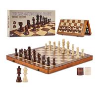 VEVOR Jeu d'échecs magnétique en bois, 380 mm, jeu de société d'échecs et de dames 2 en 1, échiquier pour adultes et enfants, 2 reines, ensemble de voyage portable, pour tournoi professionnel débutant
