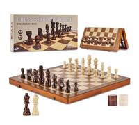 VEVOR Jeu d'échecs magnétique en bois, 380 mm, jeu de société d'échecs et de dames 2 en 1, échiquier pour adultes et enfants, 2 reines, ensemble de voyage portable, pour tournoi professionnel débutant