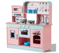 VEVOR Jouet de cuisine pour enfants, ensemble de jouet de cuisine pour enfants, en bois, avec lumières sonores, machine à glace, four à micro-ondes, réfrigérateur, outils, jouet cuisine, 24 pièces,