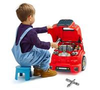 VEVOR Jouet Moteur de Camion, 60 Accessoires, Jouet Mécanicien Camion Enfant avec Lumières, Sons, Volant, Kit Jeu Imitation Mécanicien Réparation Atelier Automobile pour Enfants 3 Ans et Plus, Rouge