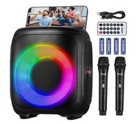 VEVOR Karaoké Adulte, 15 W, Enceinte Bluetooth Portable avec 2 Microphones sans Fil, Lumière LED, Fonction TWS, Poignée, Prise en Charge de Carte Micro TF, USB, AUX, pour Karaoké de Fêtes, Soirées