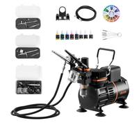 VEVOR Kit Aérographe avec Compresseur avec 3 Pistolets 3 Buses 2 Ventilateurs