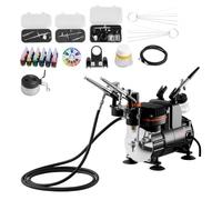 VEVOR Kit Aérographe avec Compresseur avec 3 Pistolets 3 Buses et Peinture