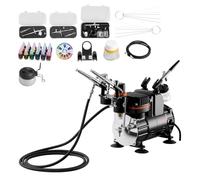 VEVOR Kit Aérographe avec Compresseur d’Air 1/6 HP, Compresseur Aérographe avec 3 Pistolets à Double Action, 3 Buses, Tuyau, Peinture Acrylique et Pinceaux, Décoration Pâtisserie Onglerie Modélisme