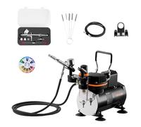 VEVOR Kit Aérographe avec Compresseur d’Air 1/6 HP, Compresseur Aérographe Professionnel à Double Action, avec 1 Pistolet, 3 Buses, Tuyau,1 Kit de Nettoyage, Décoration Pâtisserie Onglerie Modélisme