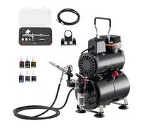 VEVOR Kit Aérographe avec Compresseur d’Air 1/6 HP et Réservoir, Compresseur Aérographe avec 1 Pistolet à Double Action, 3 Buses, Peinture Acrylique, pour Décoration Pâtisserie Onglerie Modélisme