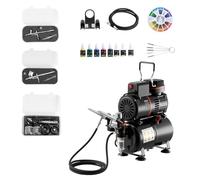 VEVOR Kit Aérographe avec Compresseur d’Air 1/6 HP et Réservoir, Compresseur Aérographe Professionnel à Double Action, avec 3 Pistolets, 3 Buses, Tuyau, Peinture Acrylique, 2 Ventilateurs, Onglerie