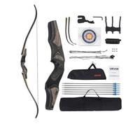 VEVOR Kit arc recourbé et flèches, démontables en bois 1524 mm, ensemble tir à l'arc recourbé ergonomique pour droitier, pour entraînement à la cible en extérieur, chasse, débutant à avancé, 15,88 kg
