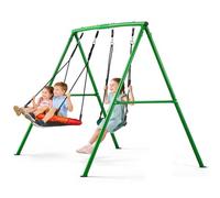 VEVOR Kit Balançoire de Jardin 199,6 kg, Portique Balançoire avec Siège Soucoupe et Siège Ceinture, pour Arrière-cour Extérieur, Trapèze en Forme de A, Stable avec Ancrages de Sol en Spirale