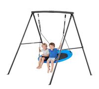 VEVOR Kit Balançoire de Jardin 199,6 kg, Portique Balançoire avec Siège Soucoupe, pour Arrière-Cour Aire de Jeux Extérieur, Trapèze Métallique Noir en Forme de A, Stable avec Ancrages de Sol