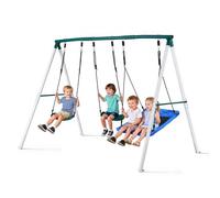VEVOR Kit Balançoire de Jardin 318 kg, Portique Balançoire avec 3 Sièges, pour Arrière-Cour Aire de Jeux Extérieur, Trapèze Métallique Solide en Forme de A, Stable avec Ancrages de Sol en Spirale