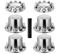 VEVOR Kit Cache Moyeu 2PCs Avant 4PCs Arrière, Capuchon de Moyeu Dôme pour Semi-remorque, Cache Écrous de Roue en ABS Galvanisés Résistants à la Rouille, Universel, avec Outil d'Installation, Argenté