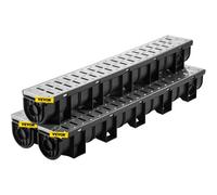 VEVOR Kit Caniveau Extérieur, Lot de 3, Système de Drainage Tranchée Grille en Acier Inoxydable 15 x 13 x 100 cm, avec 3 Embouts, Connexion à Emboîtement, pour Drain Jardin, Allée, Piscine, Passerelle