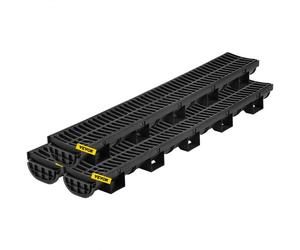 VEVOR Kit Caniveau Extérieur, Lot de 3, Système de Drainage Tranchée Grille en Plastique PEHD 14,5x8x100 cm avec 3 Embouts, Connexion à Emboîtement, pour Drain Jardin, Allée, Piscine, Passerelle, Noir