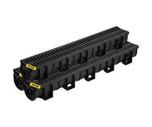 VEVOR Kit Caniveau Extérieur, Lot de 3, Système de Drainage Tranchée Grille en Plastique PEHD 15 x 13 x 100 cm, avec 3 Embouts, Connexion à Emboîtement, pour Drain Jardin, Allée, Piscine, Passerelle