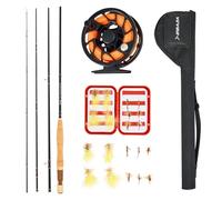 VEVOR Kit Canne et Moulinet Complet, Ensemble de Pêche à la Mouche, pour Pêcheur Voyage, Canne à Pêche en Carbone IM7, avec Housse, Boîte à Pêche, 6 Hameçons à Queue Courte et 4 à Queue Longue
