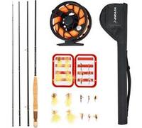 VEVOR Kit canne et moulinet pour pêche à la mouche – Complet avec housse, 6 hameçons – Noir