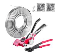 VEVOR Kit Cerclage Feuillard 60 m Kit Cerclage Palette avec Outil et Tendeur Robuste pour Emballage en Entrepôts, Déménagement, Stockage de Garage, Transport de Marchandises, 200 Scellés Métalliques