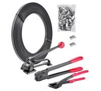 VEVOR Kit Cerclage Feuillard Acier 183 m Kit Cerclage Palette avec Outil et Tendeur pour Emballage en Entrepôts, Déménagement, Stockage de Garage, Transport de Marchandises, 300 Scellés Métalliques