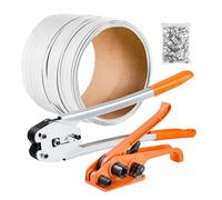 VEVOR Kit Cerclage Feuillard PP 100 m Kit Cerclage Palette Manuel avec Outil et Tendeur pour Emballage, Entrepôts, Déménagement, Stockage, Transport de Marchandises, avec 100 Scellés en Métal, Orange