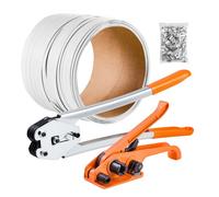 VEVOR Kit Cerclage Feuillard PP 100 m Kit Cerclage Palette Manuel avec Outil et Tendeur pour Emballage, Entrepôts, Déménagement, Stockage, Transport de Marchandises, avec 100 Scellés en Métal, Orange