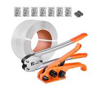 VEVOR Kit Cerclage Feuillard PP 975 m Kit Cerclage Palette avec Outil et Tendeur pour Emballage Entrepôts Déménagement Stockage Transport Marchandises, 1000 Scellés en Métal, 50 Protections d'Angle