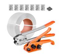 VEVOR Kit Cerclage Feuillard PP 975 m Kit Cerclage Palette avec Outil et Tendeur pour Emballage Entrepôts Déménagement Stockage Transport Marchandises, 1000 Scellés en Métal, 50 Protections d'Angle