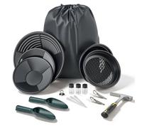 VEVOR Kit Complet d'Orpaillage Portable, Batées d'Orpaillage de 254 mm et 355 mm, 19 Pcs avec Tamis Classificateurs, Aimant pour Sable, Pioche, Pelles, Sac à Dos et Accessoires, pour Prospection d'Or