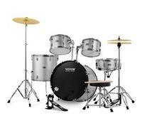 VEVOR Ensemble de batterie 5 pièces 55,9 cm avec trône, caisse claire, cymbale et baguettes Argenté