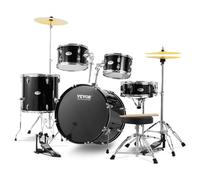 VEVOR Kit de batterie pour adulte, 560 mm, batterie complète débutant pleine grandeur, 5PCS, basses toms, caisse claire, siège, supports, cymbales charleston, baguettes, instruments de musique, noir