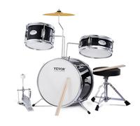 VEVOR Kit de batterie pour enfants, 355 mm, batterie pour débutants, 3PCS, avec tom 203 mm, caisse claire 254 mm, grosse caisse 355 mm, siège, cymbale, 2 paires baguettes, instruments de musique, noir