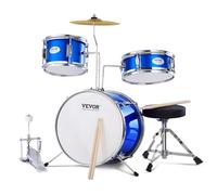 VEVOR Kit de batterie pour enfants, 355 mm, batterie pour débutants, 3PCS, avec tom 203 mm, caisse claire 254 mm, grosse caisse 355 mm, siège, cymbale, 2 paires baguettes, instruments de musique, bleu