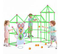 VEVOR Kit de Construction de Cabane Enfant 180 Pièces, Brille dans Le Noir | Jeu de Construction STEM pour Enfants 4-8 Ans et Plus, Balles Améliorées, Jeu de Lancer Balles et Anneaux, Sac de Rangement