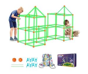 VEVOR Kit de construction de fort pour enfants, 140 pièces, jouets de construction STEM, brillent dans le noir pour enfants de 4 5 6 7 8 ans et plus, jeu de tente intérieur avec 96 tiges et 44 balles