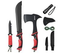 VEVOR Kit de Couteau Hachette et Machette de Chasse avec Étui Lampe de Poche