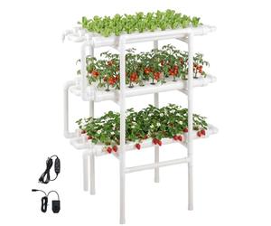 VEVOR Kit de Culture Hydroponique NFT Système Hydroponique à 3 Niveaux avec 108 Emplacements pour Jardin Intérieur Culture de Légumes Fruits Herbes, Tubes en PVC-U Anti-Lumière, Irrigation Programmée