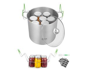 VEVOR Kit de démarrage pour mise en conserve, marmite à conserves avec couvercle en verre, grille et double poignée, en acier inoxydable, pour plaques de cuisson à induction, gaz, électrique, verre
