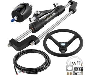 VEVOR Kit de Direction Hydraulique pour Bateau 300 HP, Cylindre de Direction en Alliage d'Aluminium, avec Volant de 34,3 cm et Tuyau Hydraulique de 3 m, pour Système de Direction des Bateaux Marine
