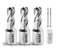 VEVOR Kit de Fraises Annulaires HSS, 5 Pièces, Fraises à Carotter pour Perceuse Magnétique, Queue Weldon, Profondeur de Coupe 50,8 mm, Diamètre 12,7 mm, 2 Goupilles Pilotes, 3 Boîtiers en Plastique