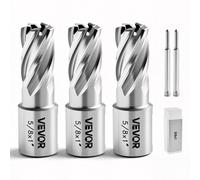 VEVOR Kit de Fraises Annulaires HSS, Fraises à Carotter pour Perceuse Magnétique, 5 Pièces dont 2 Goupilles Pilotes, Queue Weldon, Profondeur de Coupe 50,8 mm, Diamètre 15,87 mm, 3 Boîtiers Plastiques
