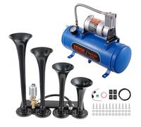 VEVOR Kit de Klaxon 4 Trompettes 150 dB Klaxon de Voiture avec Compresseur d'Air 90-120 psi Réservoir d'Air 6 L Avertisseur Sonore Pneumatique Universel pour Tout Véhicules 12 V Trains Bateaux Auto