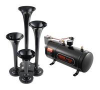 VEVOR Kit de Klaxon 4 Trompettes 150 dB Klaxon de Voiture avec Compresseur d'Air 90-120 psi Réservoir d'Air 3 L Avertisseur Sonore Pneumatique Universel pour Tout Véhicules 12 V Trains Bateaux Auto