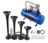 VEVOR Kit de Klaxon 4 Trompettes 150 dB Klaxon de Voiture avec Compresseur d'Air 90-120 psi Réservoir d'Air 6 L Avertisseur Sonore Pneumatique Universel pour Tout Véhicules 12 V Trains Bateaux Auto
