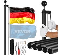 VEVOR Kit de mât de Drapeau détachable 7550 mm, mât de Drapeau Allemand en Alliage d'aluminium dans Le Sol pour extérieur, mât de Drapeaux à 3 Modes d'affichage avec Accessoires Professionnels, Noir