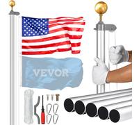 VEVOR Kit de mât de Drapeau détachable 6090 mm, mât de Drapeaux en Alliage d'aluminium Robuste dans Le Sol pour extérieur, mât de Drapeau à 3 Modes d'affichage avec Accessoires Professionnels, Argent
