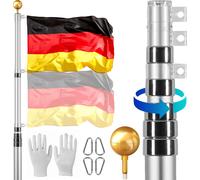 VEVOR Kit de mât de drapeau télescopique 30ft, kit de mât de drapeau robuste en alliage d'aluminium dans le sol pour l'extérieur accessoires professionnels, drapeau allemand, argent