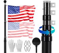 VEVOR Kit de mât de drapeau télescopique 6090 mm, mât de drapeau en alliage d'aluminium robuste dans le sol pour extérieur, mât de drapeau à 3 modes d'affichage avec accessoires professionnels, noir