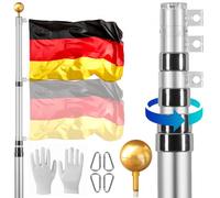 VEVOR Kit de mât de drapeau télescopique 7300 mm, mât de drapeau allemand en alliage d'aluminium dans sol pour extérieur, mât de drapeau à 3 modes d'affichage avec accessoires professionnels, argent