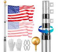 VEVOR Kit de mât de drapeau télescopique 7300 mm, mât de drapeau en alliage d'aluminium robuste dans sol pour extérieur, mât de drapeau à 3 modes d'affichage avec accessoires professionnels, argent